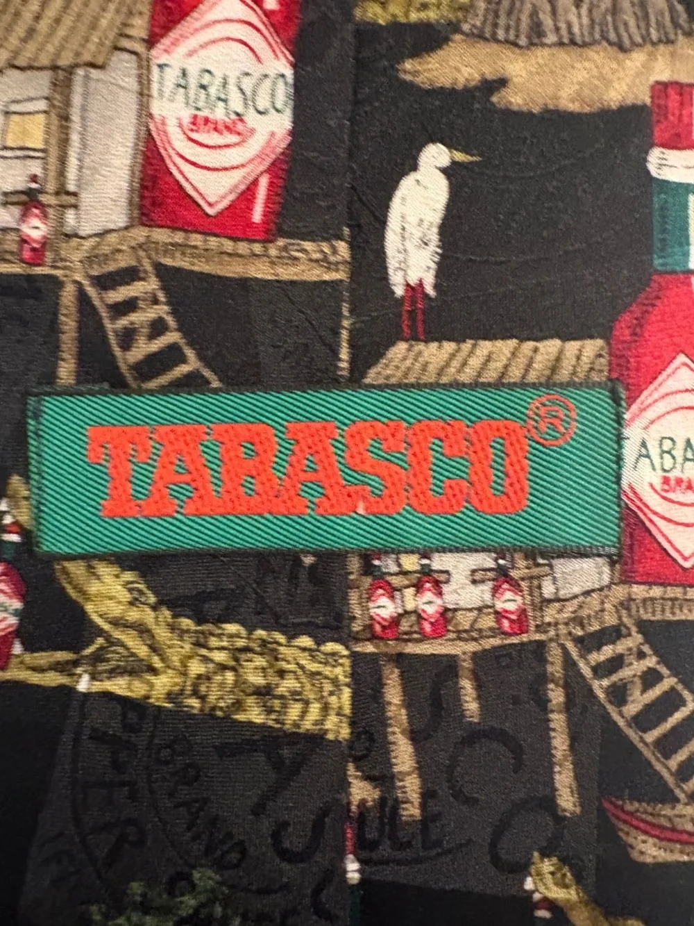 Vintage Tabasco Sauce Silk Tie Alligator Swamp Scene Novelty Mens Necktie